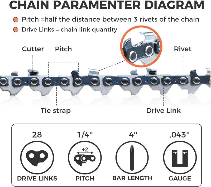 EXSHP 4 Inch Mini Saw Chain 1/4" Mini-pitch .043 Gauge 28 Drive Link for Stihl GTA 26 Pruner Chainsaw Replace 36700000028,71 PM3 28,3670 005 0028 (3 Packs) (40T-6) - Image 2